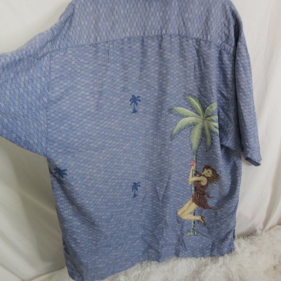Tommy Bahama Pinup Girl Short Sleeve 100% Silk Button Up Shirt Blue Size XL - Picture 6 of 10
